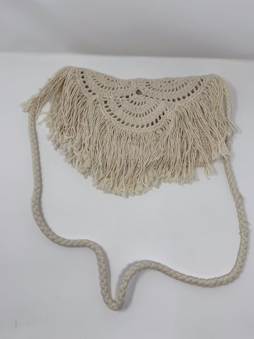 ANA A New Approach Boho Crochet Fringe Crossbody Bag Cream Ivory Festival Purse